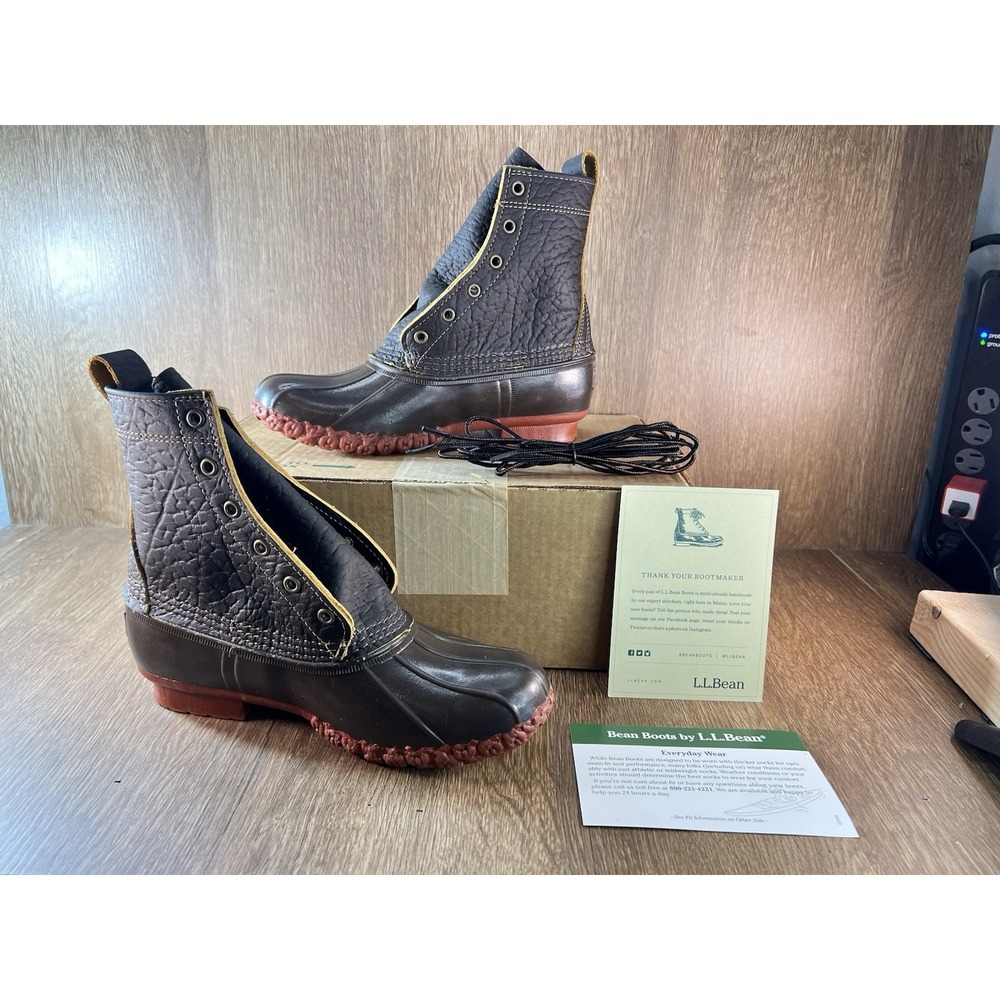 LL Bean 8 Inch Bean Boots Womens 9 M Brown Bison Leather Duck Boots Made in USA